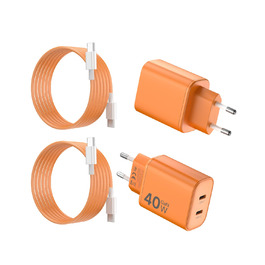 Зарядний пристрій USB-C 40W 2Port для iPhone 17 Pro Max/Pro/15 Plus, iPad Pro/Air, кабель 2м Orange