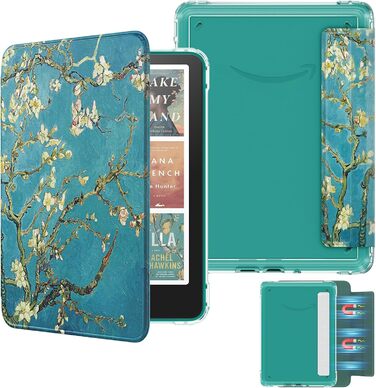 Чохол для Kindle Paperwhite 12 (2024) та Kindle Colorsoft (2024/2025) MoKo з магнітною застібкою, захистом від подряпин та авто-активацією/деактивацією екрану, колір: абрикосовий квітковий