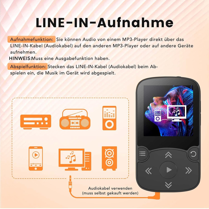 MP3 плеєр AGPTEK Bluetooth 5.0 32GB з кліпсою, 1.5