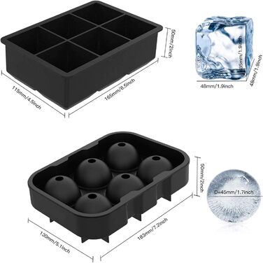 Форми для льоду Silikon 2 шт. - великі круглі форми для льоду з воронкою, BPA Free, для напоїв, коктейлів, дитячого харчування (чорний)