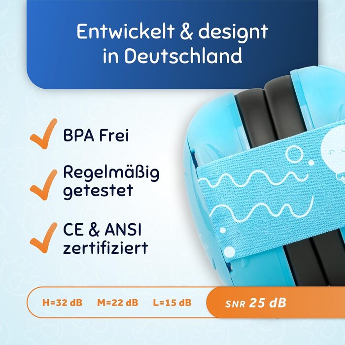 Schallwerk Mini+ - Навушники-захисники для малюків - високоякісні навушники для захисту від шуму для дітей - захист слуху для дітей, захист слуху для немовлят, навушники-захисники для немовлят, захист від шуму, небесно-блакитний