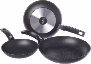 Moneta Etnea Frying Pan Set 24-28, Aluminum, Black - Stone Look, (Standard, 20-24-28 cm)