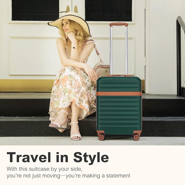 Чемодан-валіза KONO Trolley XL з ABS+PC, 4 колеса, TSA-замок (кремовий/коричневий) та M(55см) темно-зелений/коричневий