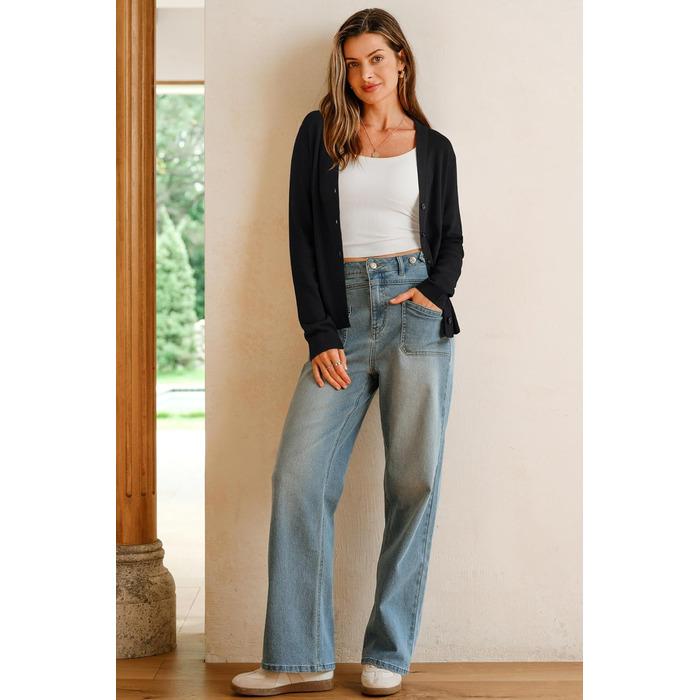 Жакет Arach Cloz з вовняної суміші: легкий кардиган V-подібного вирізу, елегантний, короткий рукав, з ґудзиками, повсякденний топ (чорний, L)