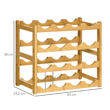 HOMCOM Bamboo Wine Rack Bottle Stand for 16 Bottles, 43x23.5x38cm, Stylish Natural Wood Design for Kitchen & Living Room