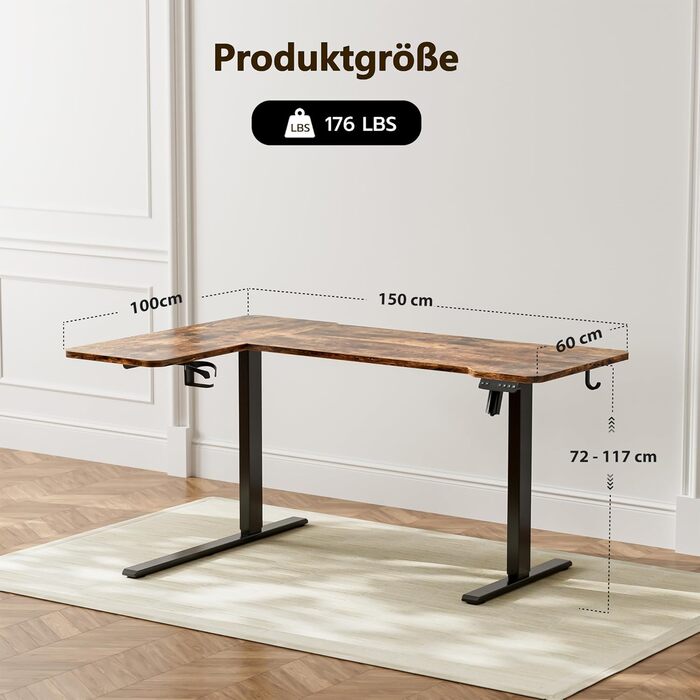 Регульований кутовий стіл Acrolix 150x100 см: електричний, для дому та офісу, геймінговий, з подвійними опорами
