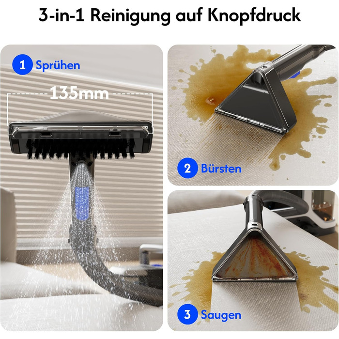 B Fluffy N6 Kit: Миючий пилосос 3-в-1 для м'яких меблів, килимів та диванів. Комплект з миючим засобом. Потужність 600W, 18kPa, 2.3L+1.2L резервуари.