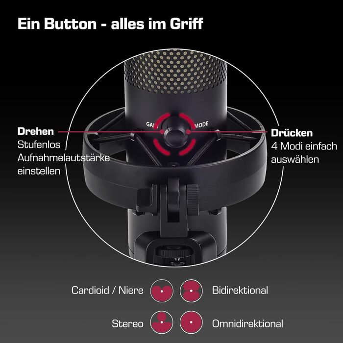 DOCKIN® MP2000: USB мікрофон-конденсатор для ПК, геймінгу, подкастів та стрімінгу - професійний мікрофон з підставкою для запису звуку з чудовою якістю звуку (130dB)