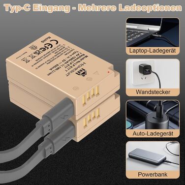 Акумулятор LP-E17 1300mAh та зарядний пристрій Dual USB LED для Canon Rebel SL3, SL2, T8i, T7i, T6i, T6s, EOS R10, R50, R8, RP, M3, M5, M6, 200D, 77D, 750D, 760D, 2x LP-E17 (колір: коричневий)