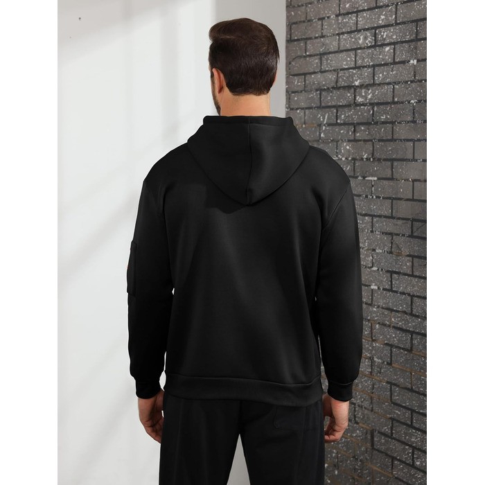 Худі Aulemen чоловіче з блискавкою, з довгим рукавом, спортивна куртка, Slim Fit, з капюшоном, з кількома кишенями, для повсякденного носіння та спорту (Чорний, XXL)