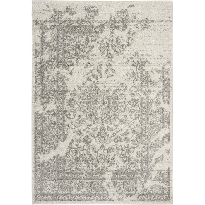 Килим SAFAVIEH з потертою текстурою для вітальні, їдальні, спальні - колекція Adirondack, короткий ворс, слонова кістка та срібло, 122 x 183 см