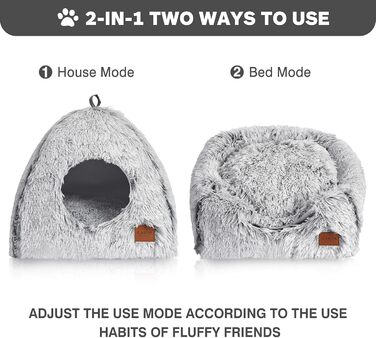 Cat Bed Washable Cat Sleeping Place for Cats Cat Cave Plush Pet Cat Head Pillow Cat House Cat Cushion Fluffy Kitten Puppy Snuggle Bed Pet Bed White (Gray, medium)