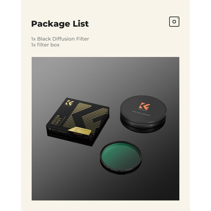 Фільтр K&F Concept Black Mist 1/4 82mm для відео та портретної зйомки (Nano-Xcel)