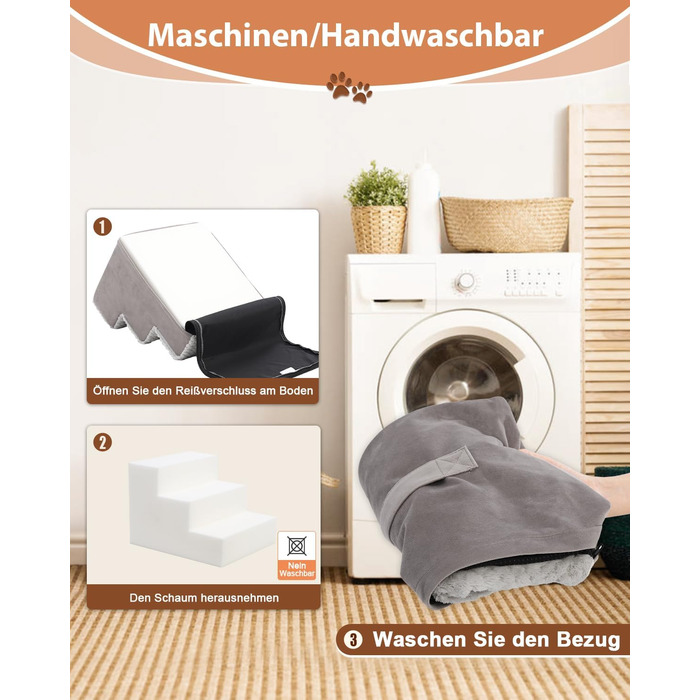 Східці для собак KSIIA, 44 см, знімний пральний чохол, для кішок та собак, протиковзкі, для ліжка/дивану, сірий, 60x38x44 см