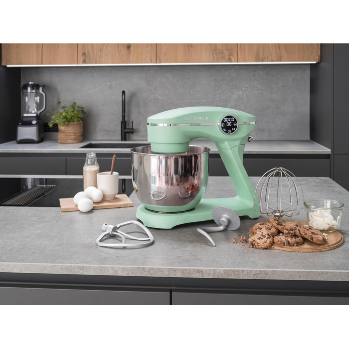 Кухонний комбайн KLAMER 1800W, планетарний міксер для тіста з чашею з нержавіючої сталі 6л (Premium Mint)