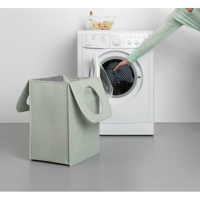 Brabantia - Laundry Bag - Quick-Drop Opening - Robust Textile Bag - Space-Saving - The lid folds out into handles - Easy emptying - Green - 55 L - 29.5 x 54.0 x 50.5 cm