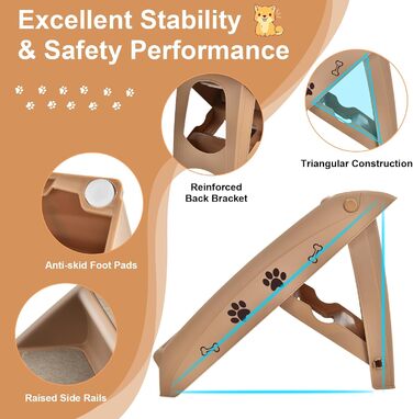 Сходинка для тварин SOARS: 4 сходинки, килимок з повсті, для котів та собак до 60 кг, антиковзаюча, для ліжка, авто, дивану (Коричневий)