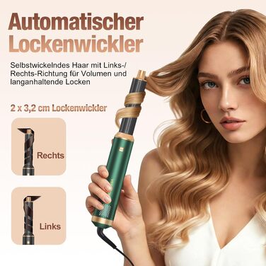 Мультистайлер для волосся 5-в-1 Air Styler 1000W: фен-щітка, автоматичний локон, вирівнювач та об'ємний стайлер, зелений