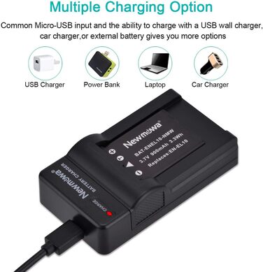 Запасний акумулятор Newmowa EN-EL10 (2 шт.) та портативний USB-зарядний пристрій для Nikon Coolpix S60, S80, S200 та ін.
