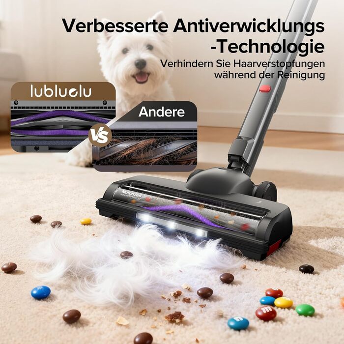 Бездротовий акумуляторний пилосос Lubluelu 600W, 55kPa, 7-ступенева фільтрація, для тварин, твердих поверхонь та килимів, сіро-фіолетовий