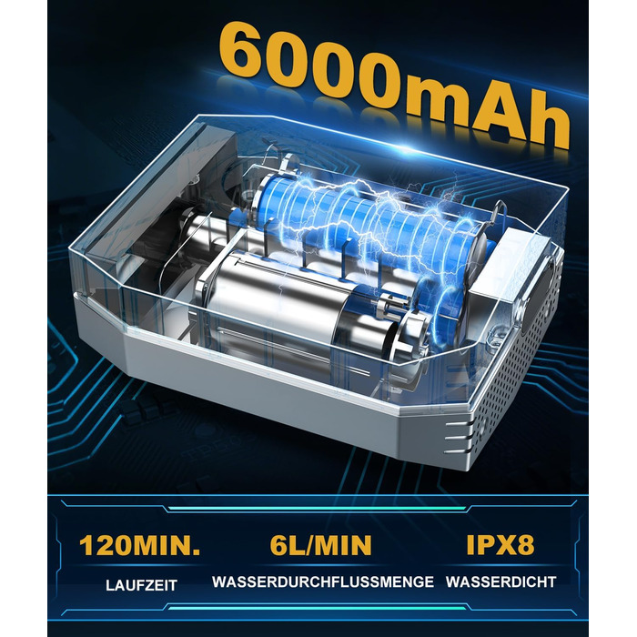 Портативна душова система WADEO для кемпінгу з акумулятором 6000 mAh, LED-підсвічуванням та IPX8 водонепроникністю, 5 режимів тиску. Комплект для відпочинку на природі, подорожей та догляду за тваринами.