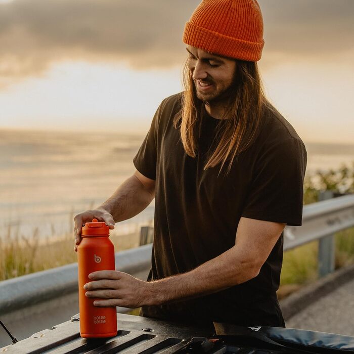 BOTTLE BOTTLE Insulated Water Bottle with Straw, Sports Stainless Steel Water Bottle with Handle Lid, Outdoor Sports Bottle for Pills, 1L (White) (Orangered)