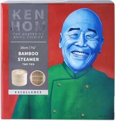 Бамбуковий пароварка Ken Hom 20 см, 2 рівня, Excellence — азіатський паровий кошик з кришкою для дім сам, овочів, м'яса, 2 бамбукових яруси, не для посудомийки