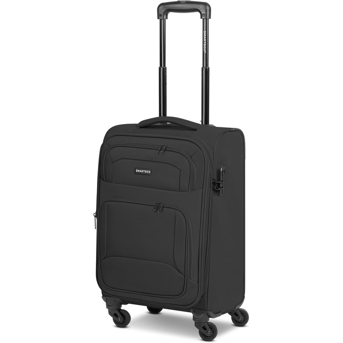 Набір валіз SMARTBOX 3-в-1 для жінок та чоловіків | Легкі та міцні валізи-ролери, якісний softcase, 4 колеса та кодовий замок | Розширювані валізи (Чорний колір, розмір S (56 см))
