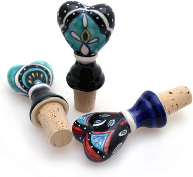 Gall&Zick Bottle Stoppers Wine Stoppers Bottle Closure Ceramic with Natural Cork Heart Blue Set/4 (GZ-3910)