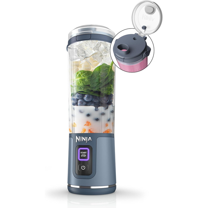 Ninja BC151WH Blast Portable Blender, cordless, 530 ml container, personal blender for shakes and smoothies, BPA-free, leak-proof lid and drinking spout, USB-C rechargeable, dishwasher-safe White/Opulent Garden