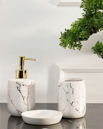 Набір аксесуарів для ванної кімнати (3 предмети), біло-золотий, стиль гламур