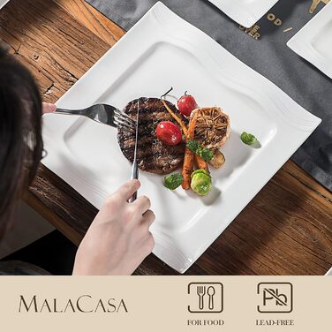 MALACASA 30-Piece Porcelain Dinnerware Set - Classic White Dinner Set with Coffee Cups, Saucers, Dessert Plates, Soup Bowls & Dinner Plates