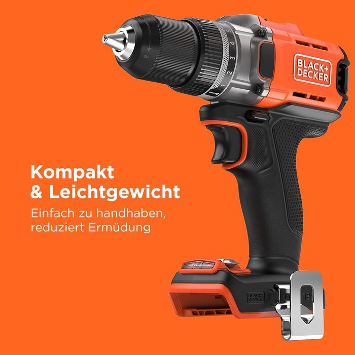 Акумуляторний дриль-шуруповерт BLACK+DECKER BCD382XN-XJ, 18V, 45Nm, 2 швидкості, LED-підсвітка