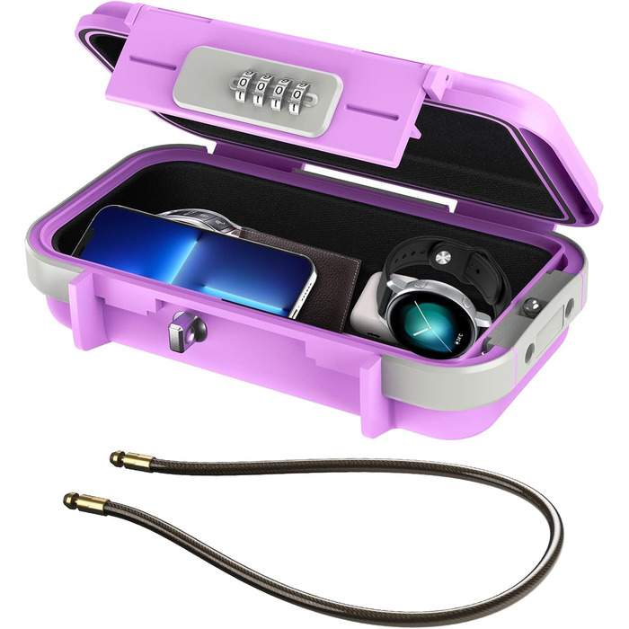 Сейф портативний з кодовим замком ORIA, вологостійкий, з тросом, для подорожей, пляжу, кемпінгу, офісу (рожевий)