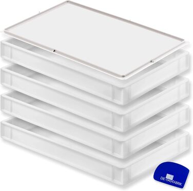 Pizza Ball Box with Lid (60 x 40 x 7.6 cm) Plastic Container for Pizza Dough, Stackable Container, Dough Tub, Proofing Box, Dough Box (4x Box with 4 Lids)