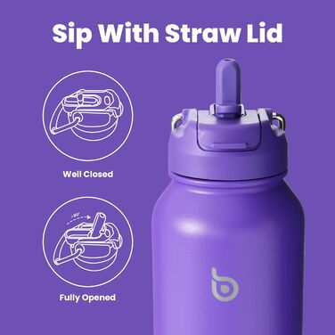 BOTTLE BOTTLE Insulated Water Bottle with Straw, Sport Stainless Steel Water Bottle with Grip Lid, Outdoor Sports Bottle for Pills, 1L (White) (Violet)