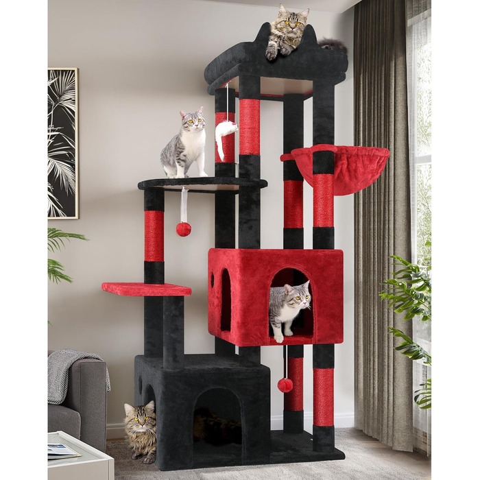 Драбина для котів Globlazer XL, Готичний стиль, сірий колір, 156 см, з будиночком, платформами та сизалевими стовпчиками