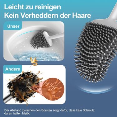 Набір для чищення унітазу Waretary з силіконовою щіткою та підставкою з нержавіючої сталі, гнучкий наконечник для глибокого очищення, швидковисихаючий, настінний/підлоговий для ванної кімнати (білий)