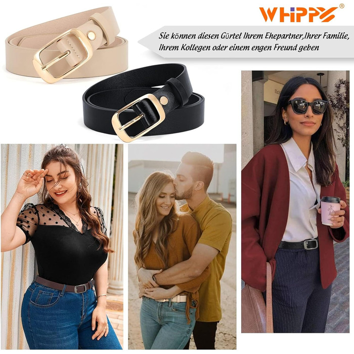 Жіночий шкіряний ремінь WHIPPY великого розміру, модний ремінь з натуральної шкіри з надійною пряжкою для джинсів, штанів, суконь (I-чорний + Бежевий (золота пряжка), 3XL:150см (підходить для талії 134-145см))