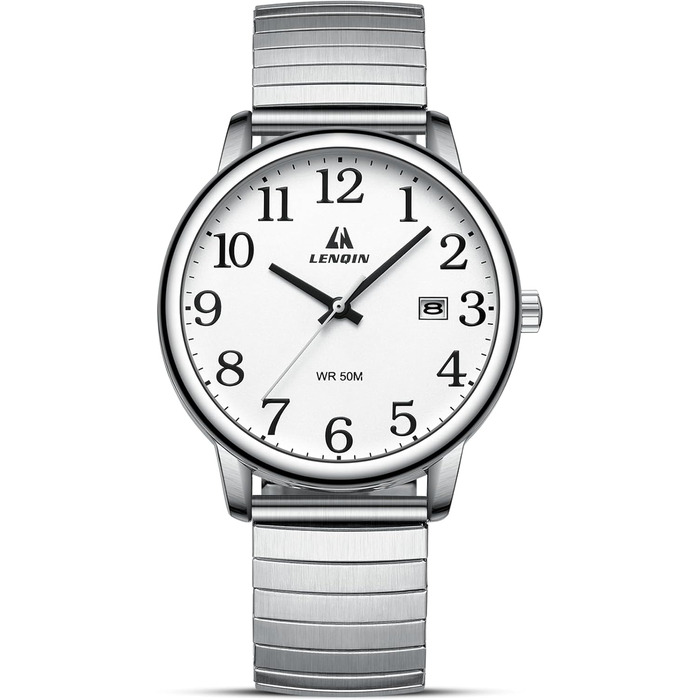 Годинник чоловічий LN LENQIN аналоговий кварцовий білий з датою та сталевим браслетом
