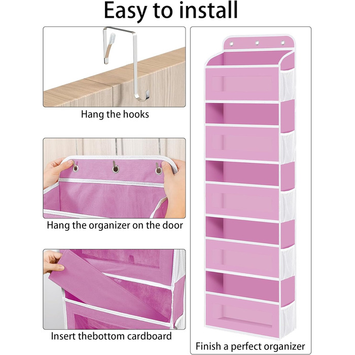 Організатор для дверей з 5 відділеннями, настінна полиця з прозорим вікном для підгузків, іграшок, кемпінгу, ванної кімнати, спальні, рожевий (2 шт)
