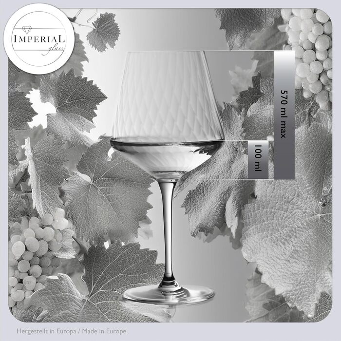 Набір з 6 білих винних келихів 'London' 460мл з кристалічного скла, з рифленням. Келихи для Різлінг, Шардоне (2 шт.)