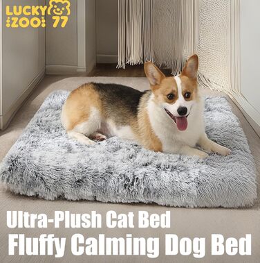 М'яке ліжко для собак середніх порід та котів, 75 x 50 x 8 см, плюшеве, миюче, Ombré-сірий