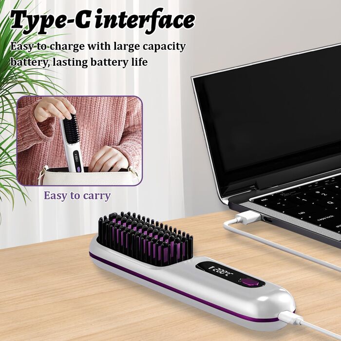 Бездротова щітка-випрямляч для волосся Mini, 160-200°C, LED дисплей, 3 температурні режими (M4)