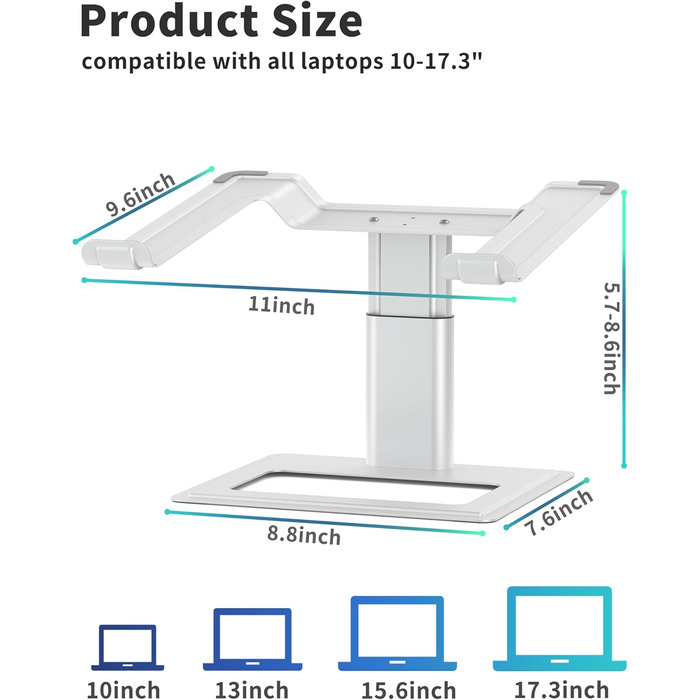 SOUNDANCE Підставка для ноутбука на стіл, регульована, ергономічна, 10-17.3 дюймів, срібна