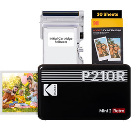 KODAK Mini 2 Retro: Портативний фотопринтер для смартфонів з Bluetooth, 54x86 мм, комплект з папером (38+68 аркушів)