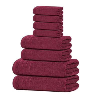 Набір рушників Tens Towels з 100% бавовни, 8 предметів: 2 великі банні рушники, 2 рушники для рук та 4 серветки, гігроскопічні та швидкосохнучі, колір бордовий