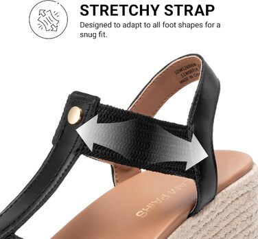 Еспадрильї жіночі DREAM PAIRS на танкетці, чорні, 39 EU - зручні сандалі для пляжу та літа з підтримкою склепіння стопи