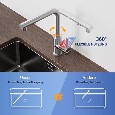 Кухонний змішувач DAYONE з висувною лійкою, нержавіюча сталь, 3 режими, 360° обертання, для кухонних мийок (15 см), матовий.