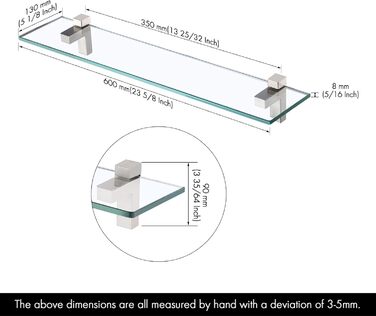 KES Shower Shelf for Hanging, Bathroom Shelf, Wall Shelf, Shower Glass Shelf, 8mm Shower Shelf, Bathroom Shelf, Tempered Glass with Shelf Support 60cm Brushed Nickel, BGS3201S60-2